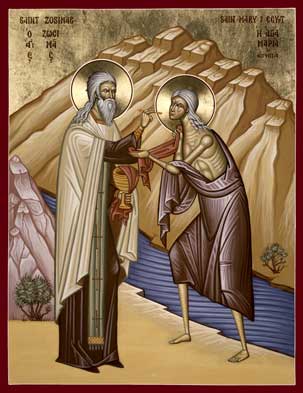 Zozimas van palestina geeft de communie aan Maria van Egypte