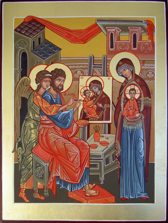 Lucas die de eerste icoon van de moeder Gods schildert